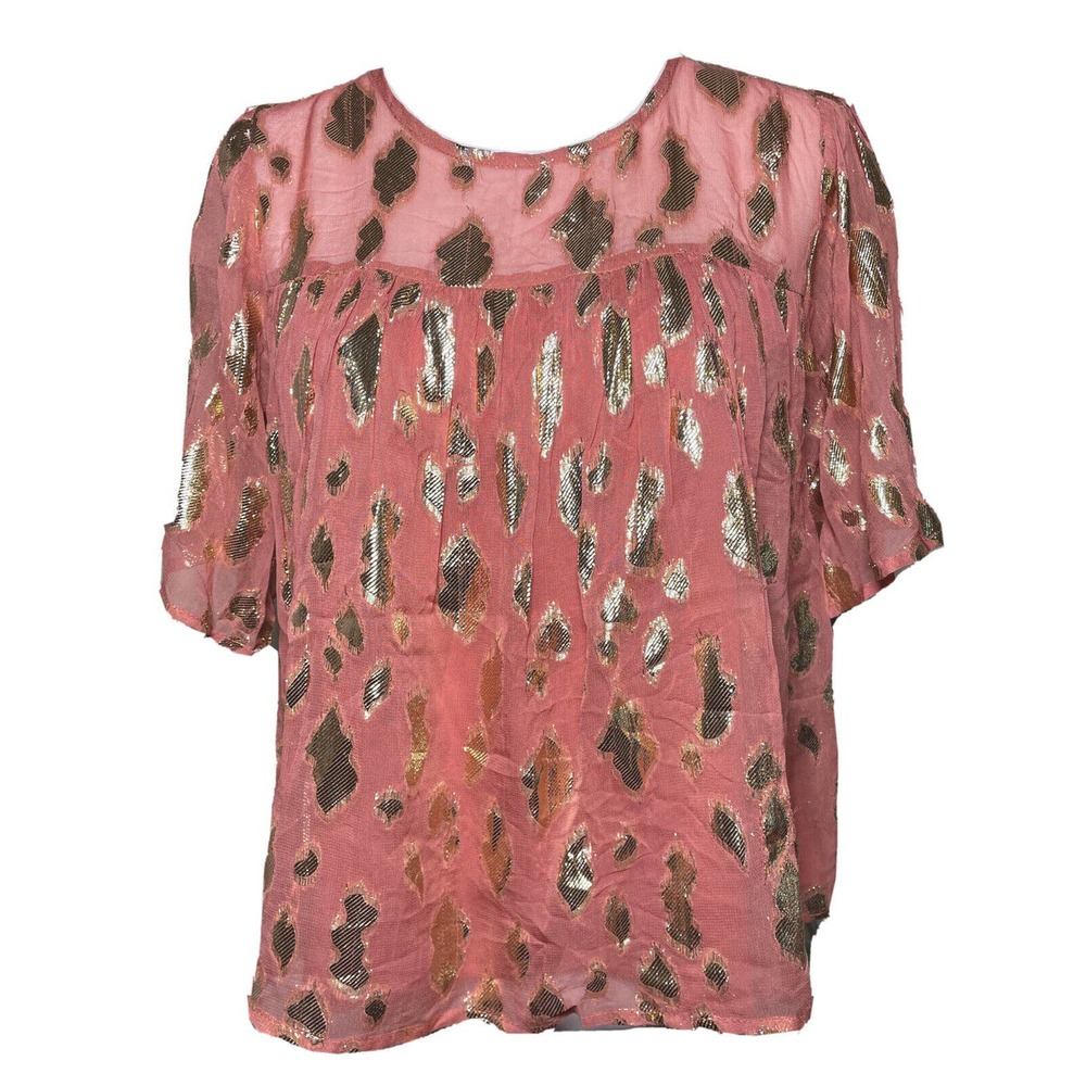 En Crème NWT Delilah Top Blouse Woman’s Rose Pink Gold Leaf M Medium
